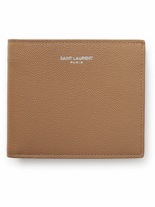 Photo: SAINT LAURENT - Logo-Print Pebble-Grain Leather Billfold Wallet - Neutrals