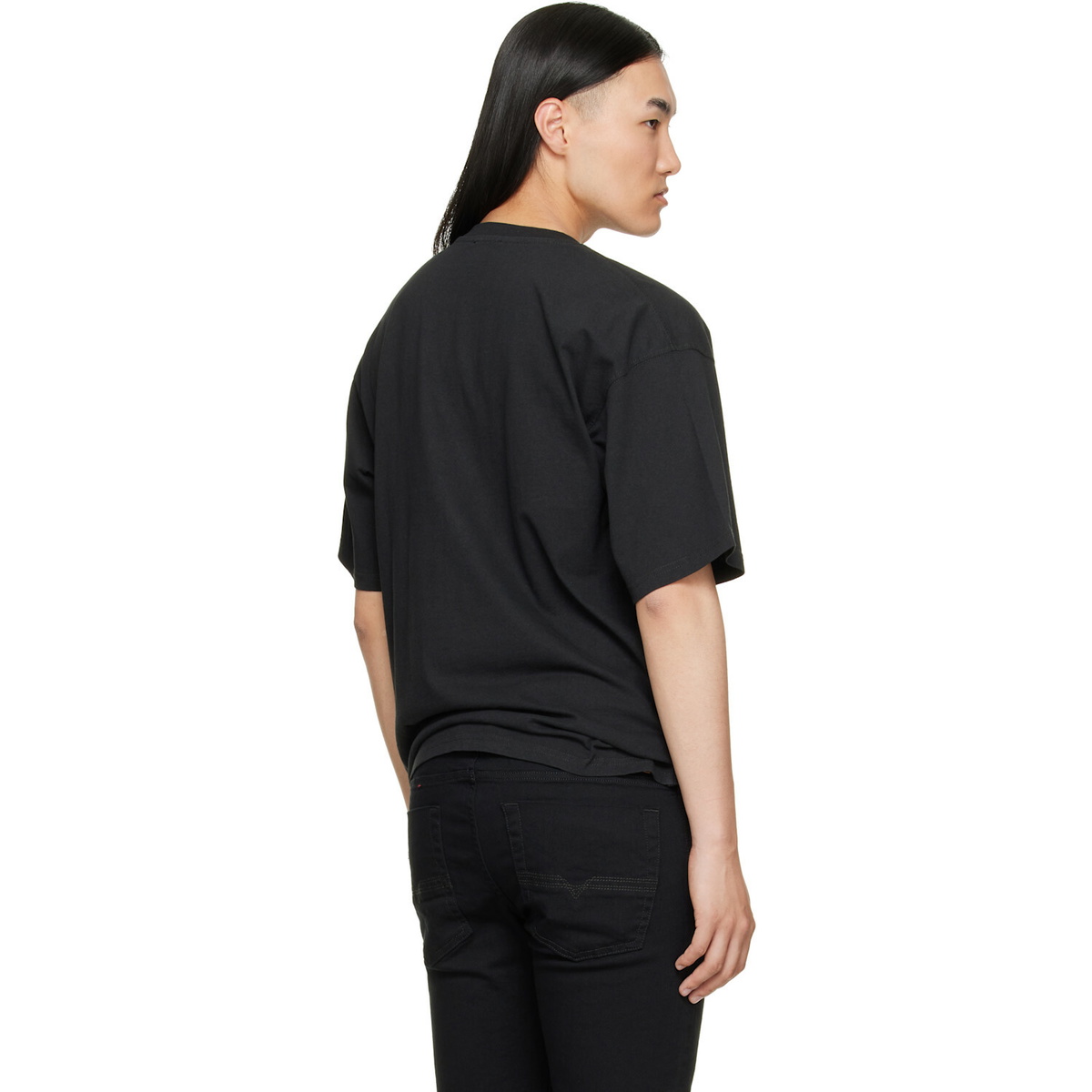 Diesel Black Distressed Flocked Logo T-shirt