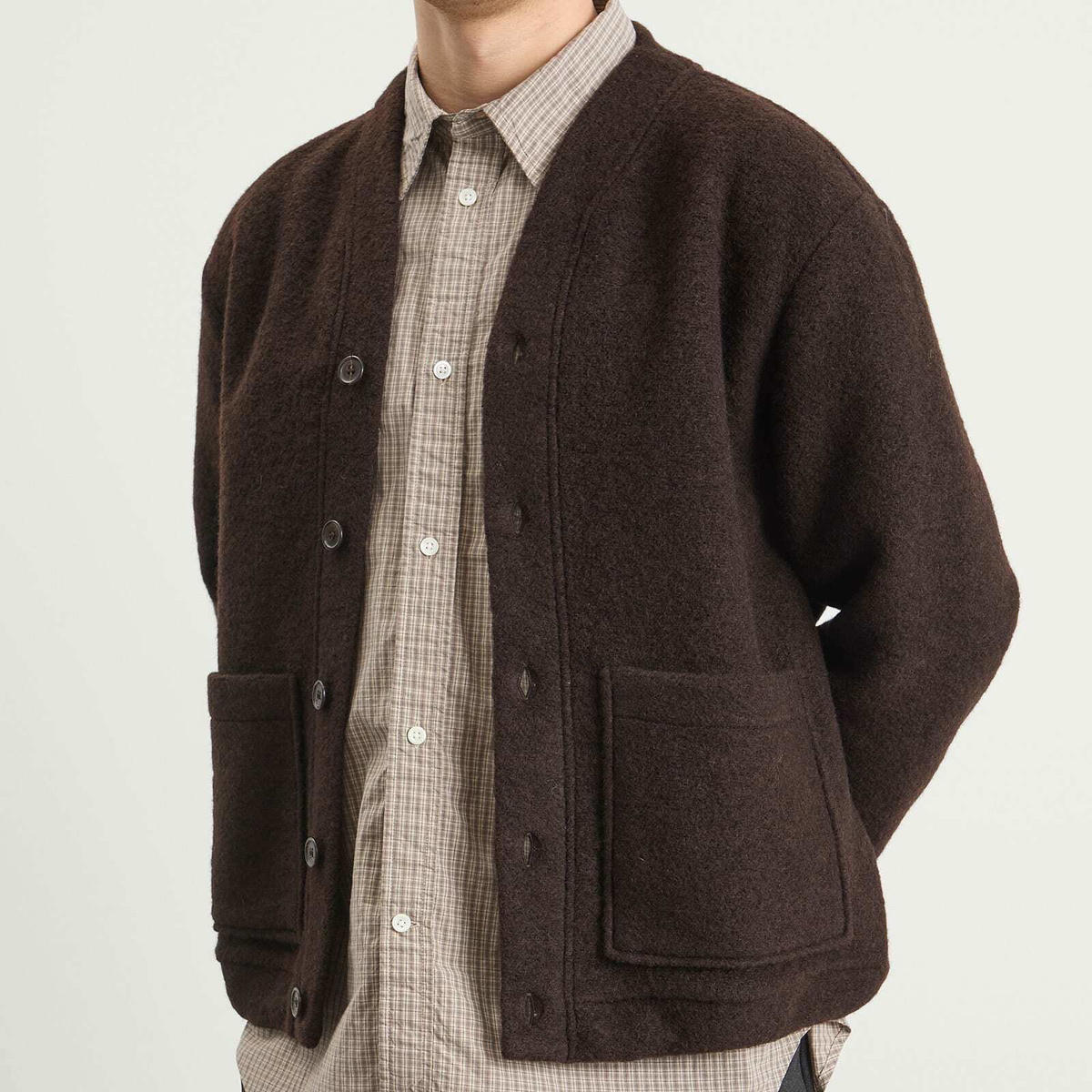 Universal Works Men's Presented by END. Wool Fleece Adv Cardigan in Brown