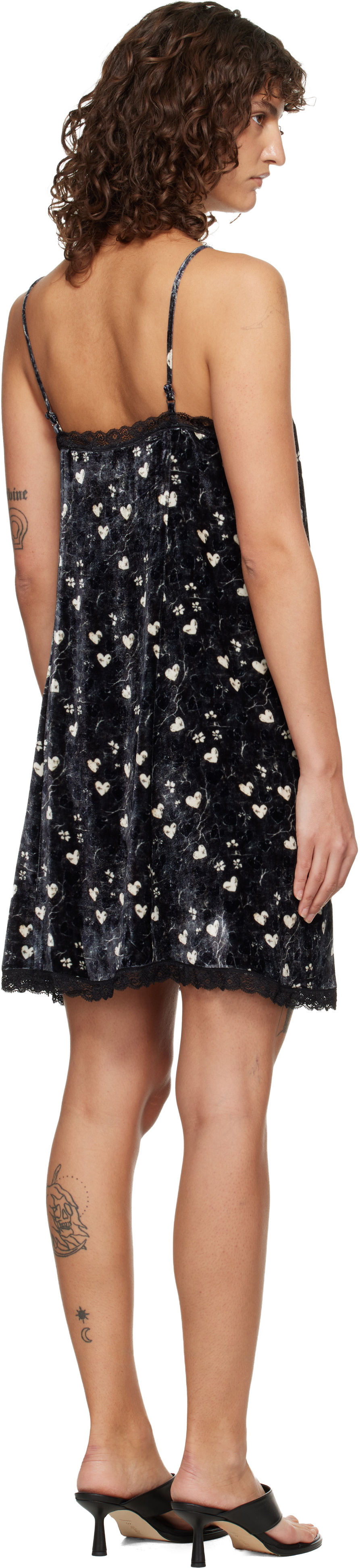 R13 Black Lace Trimmed Slip Midi Dress