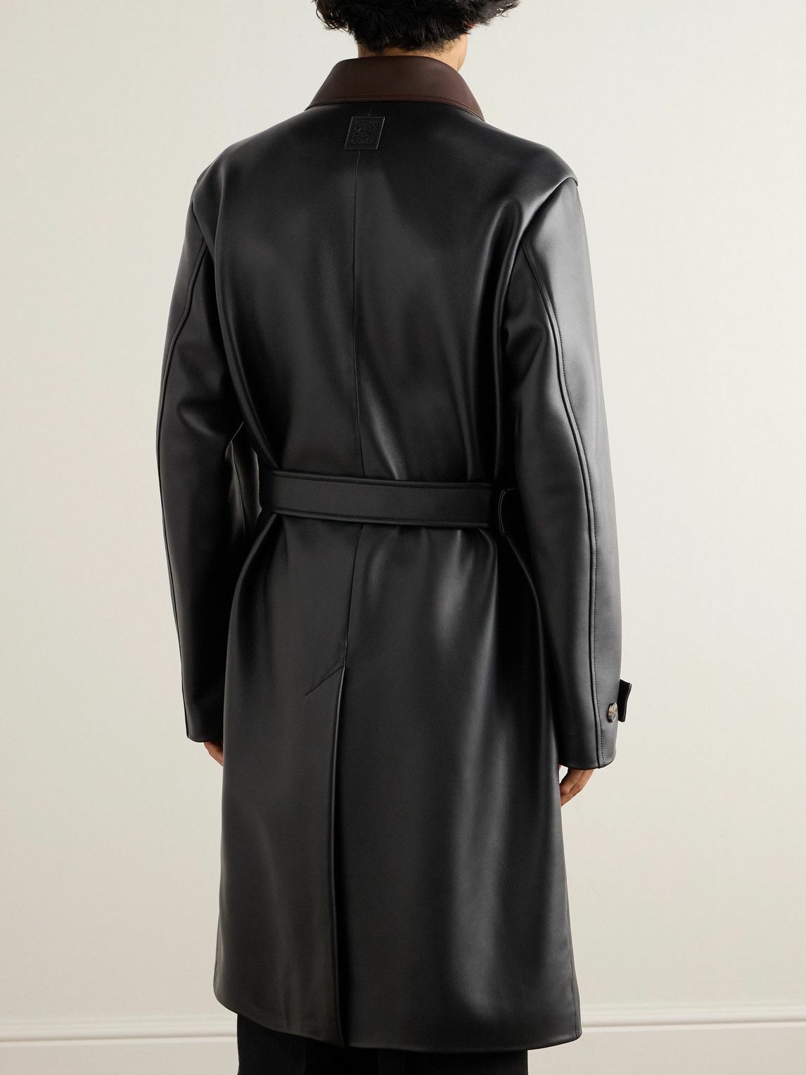 LOEWE - Belted Two-Tone Panelled Leather Coat - Black