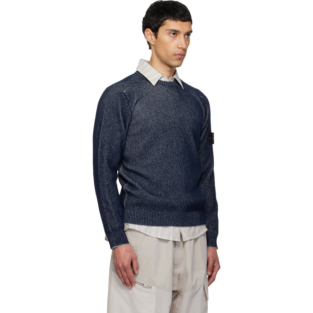 Stone Island Navy 5100033 Plated Rib Cotton Bouclé Sweater