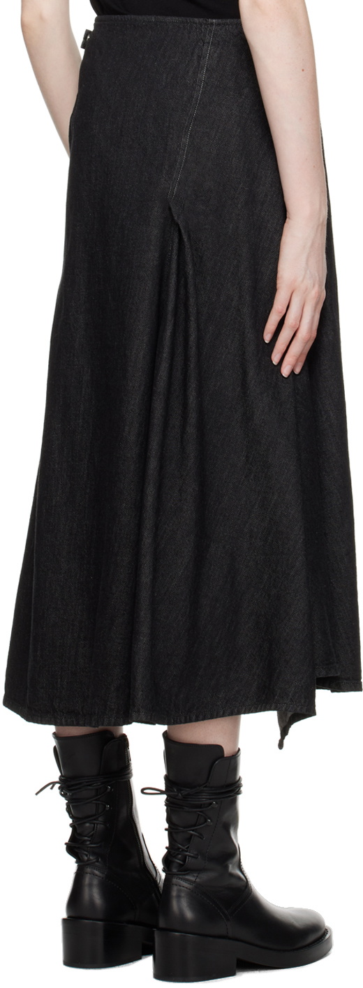Yohji Yamamoto Black Asymmetrical Denim Midi Skirt
