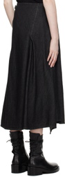 Yohji Yamamoto Black Asymmetrical Denim Midi Skirt