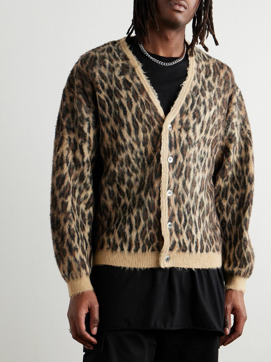 SAINT Mxxxxxx - Leopard-Jacquard Brushed-Knit Cardigan - Brown