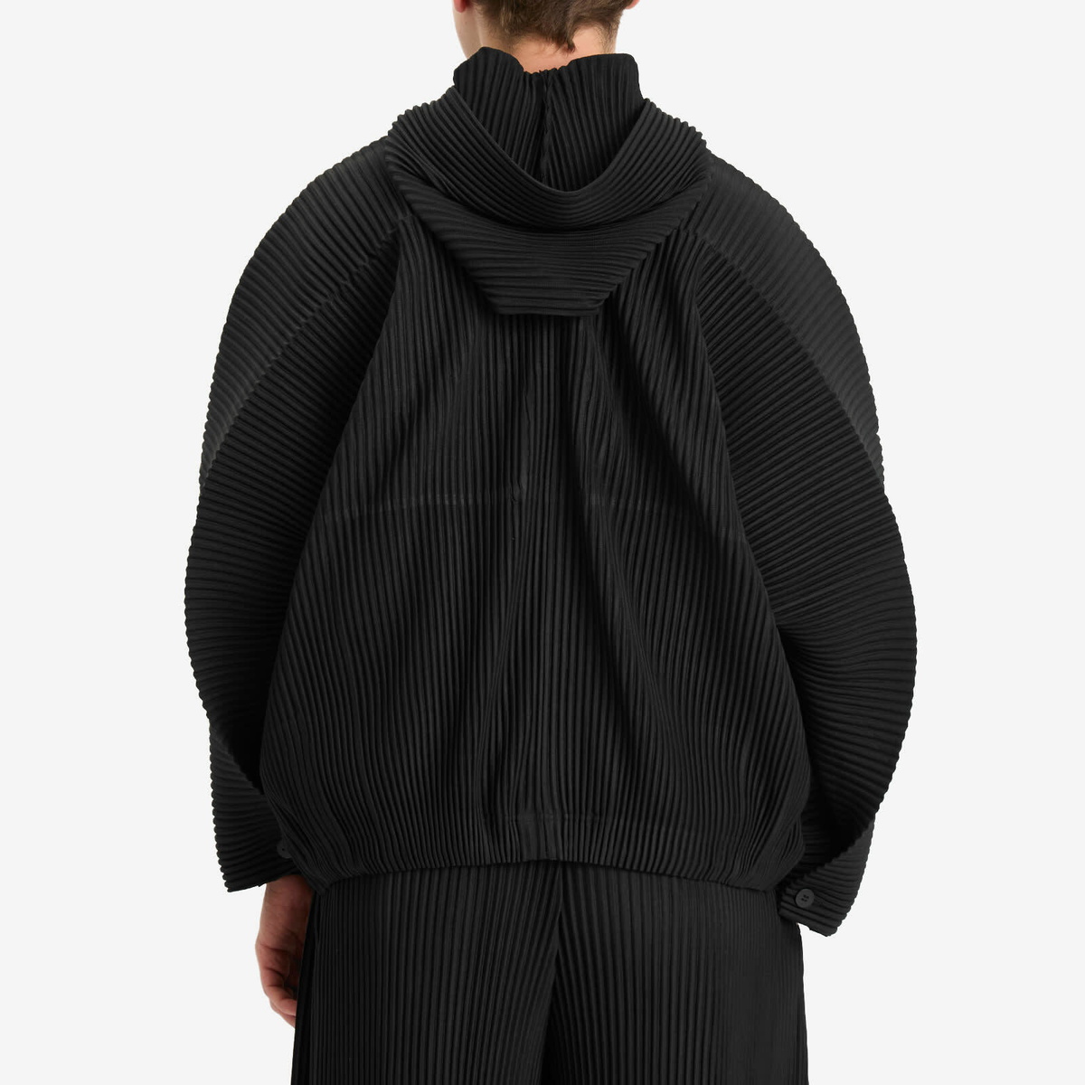 Homme Plissé Issey Miyake Men's Pleated Zip Hoody in Black Homme