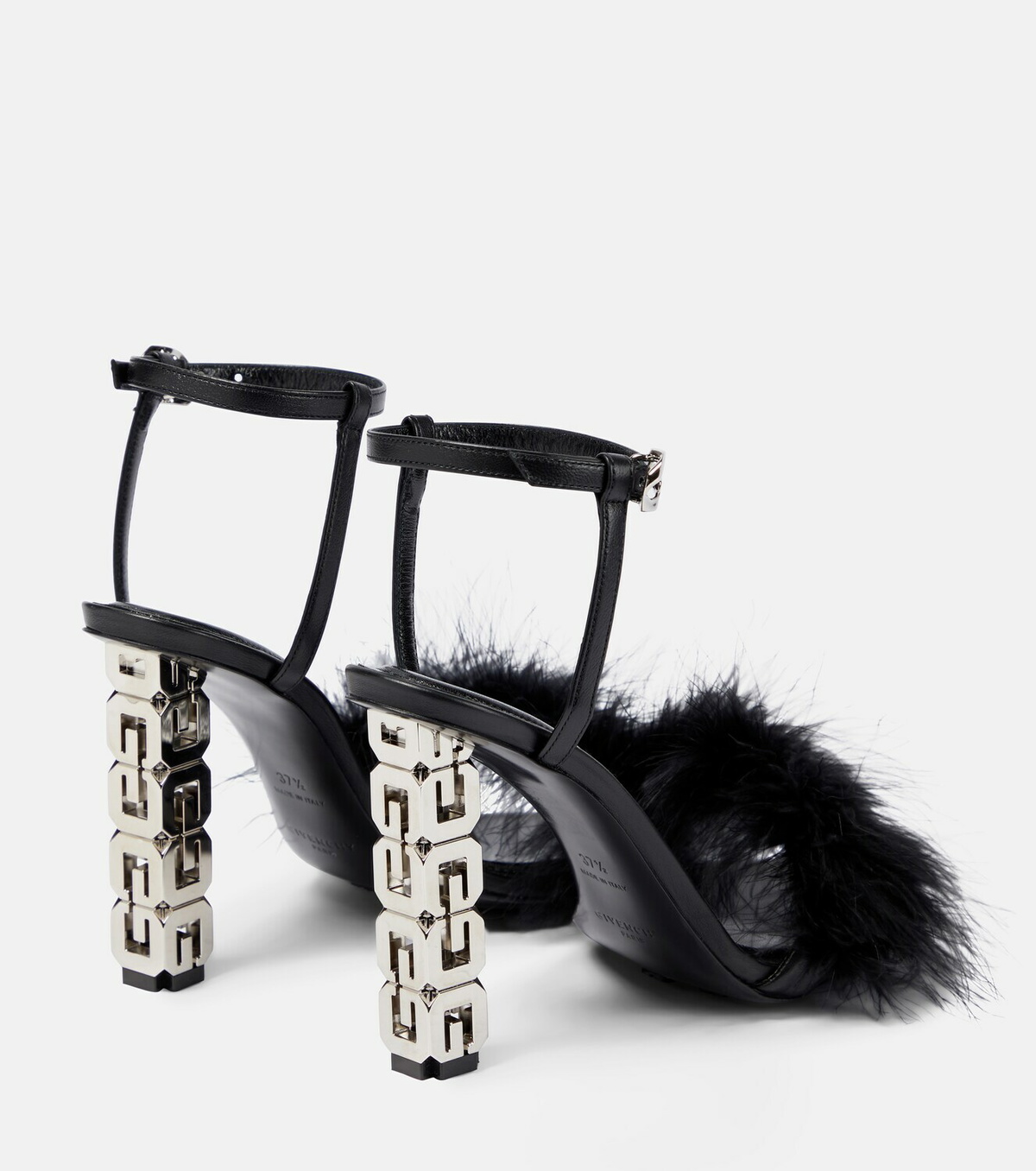 GIVENCHY- Double Chain Sandales チェーントリムサンダル Givenchy Black Sandal with Silver Chain Detail Leather ref