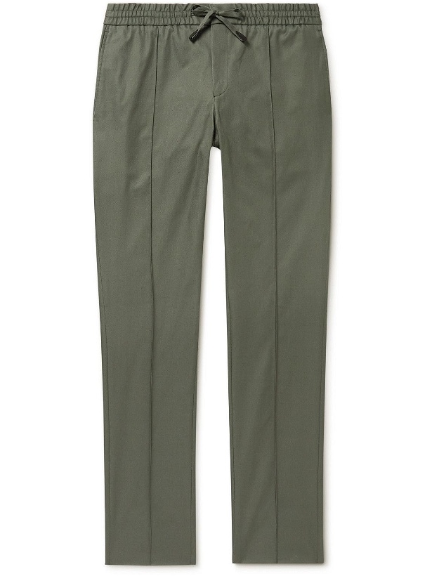 Photo: Brioni - Sydney Slim-Fit Tapered Cotton-Gabardine Drawstring Trousers - Green