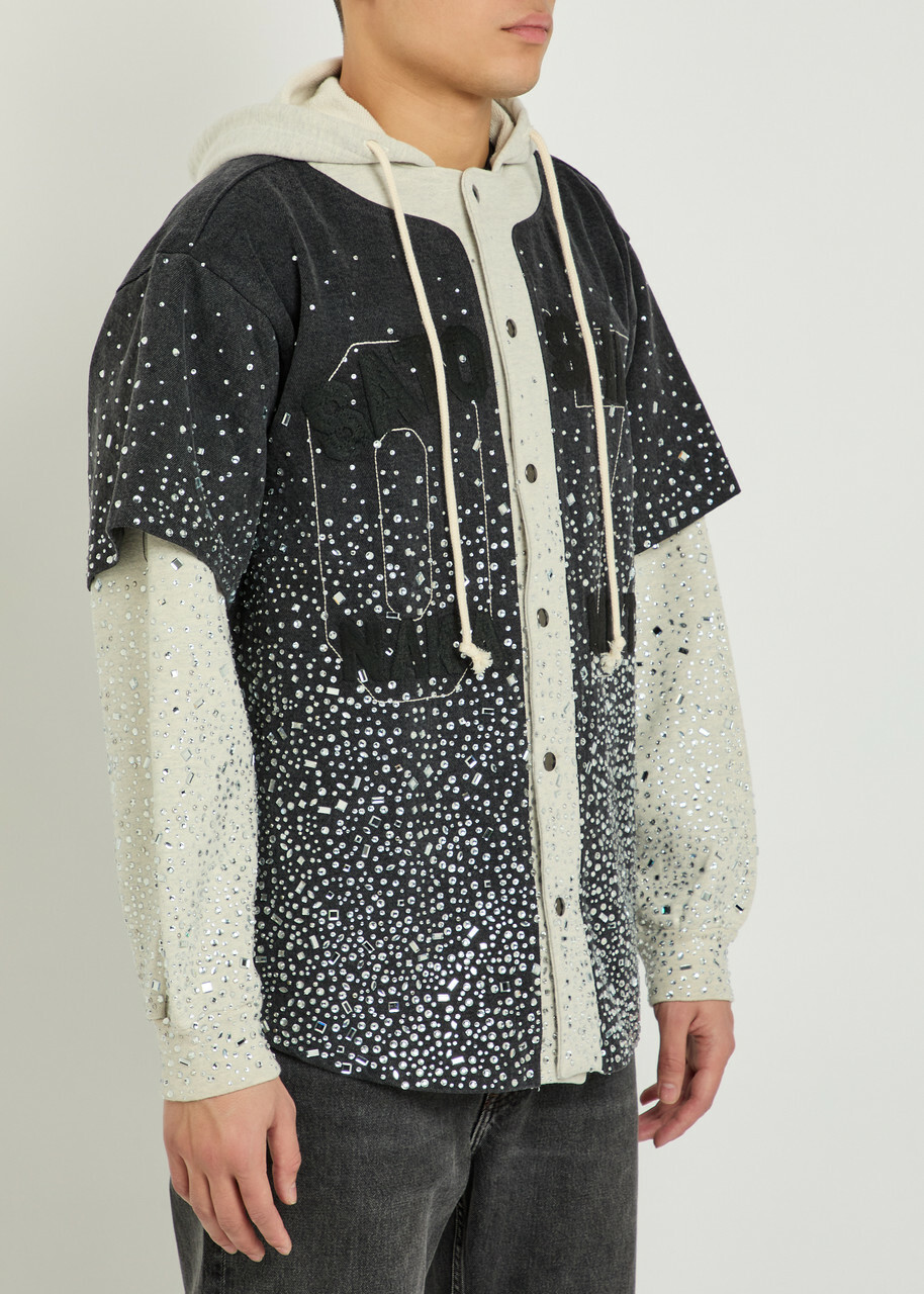 Satoshi Nakamoto Crystal-embellished Cotton Jacket Black Grey
