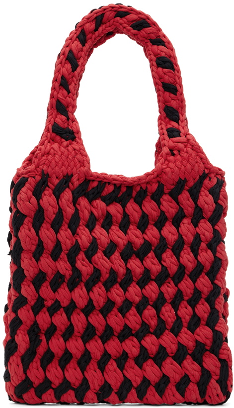 Photo: JW Anderson Red & Black Flat Knitted Shopper Tote