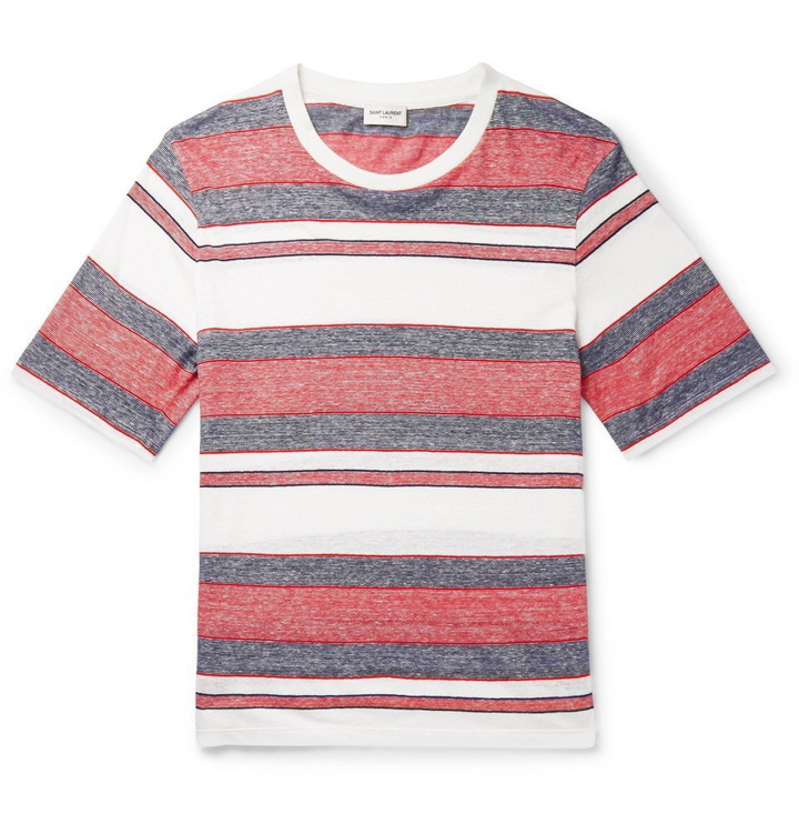 Photo: Saint Laurent - Striped Linen and Cotton-Blend T-Shirt - Men - Multi
