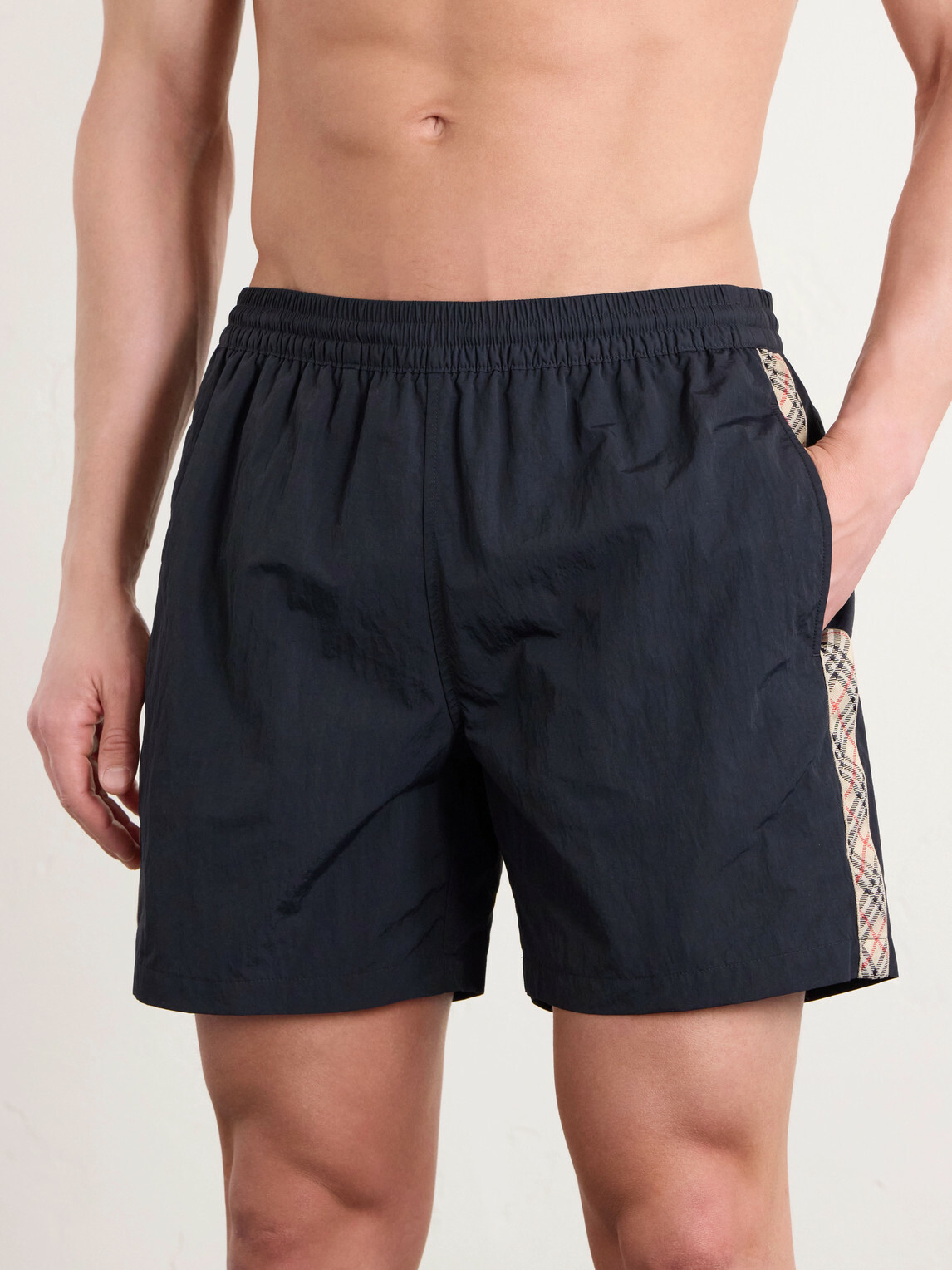 Burberry - Straight-Leg Striped Jacquard-Trimmed Shell Shorts - Black