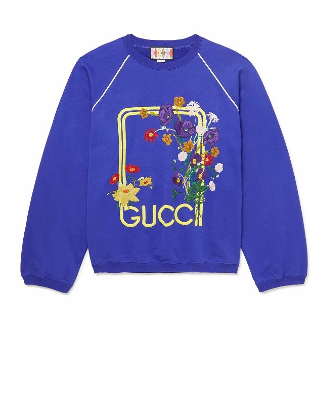 Photo: GUCCI - Embroidered Cotton-Jersey Sweatshirt - Blue
