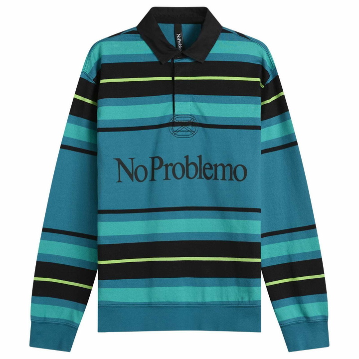 Photo: No Problemo Men's Striped Rugby Shirt in Aqua