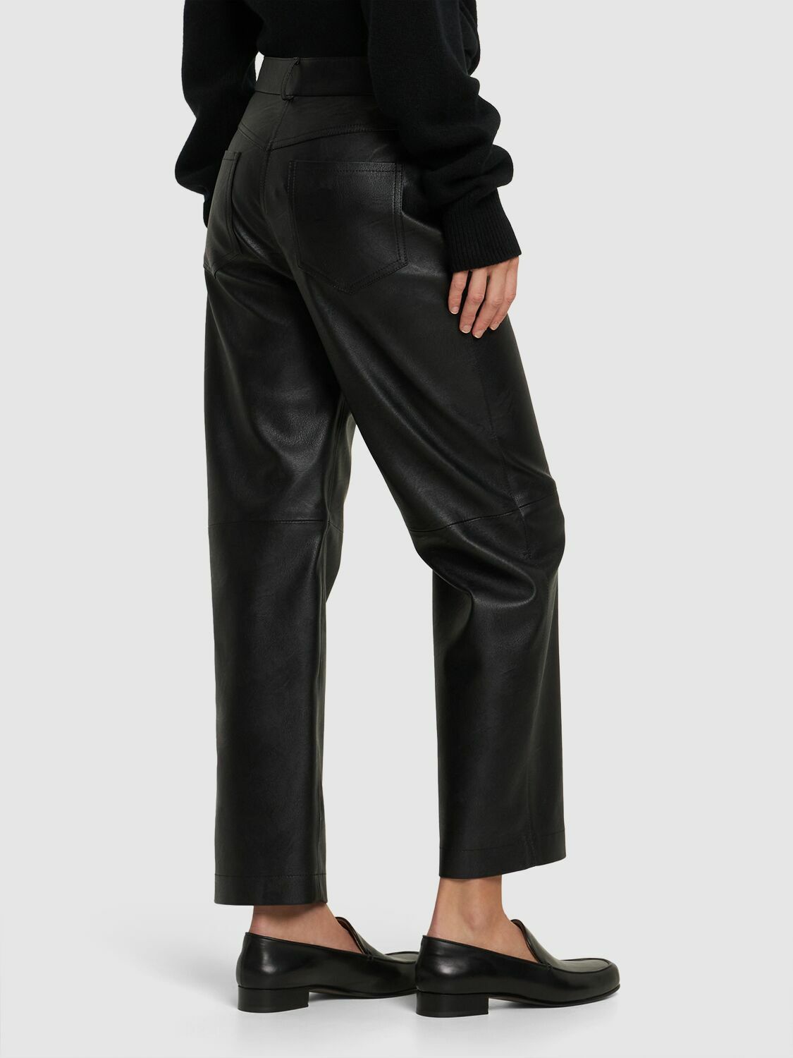 Black Leather Straight Leg Trousers