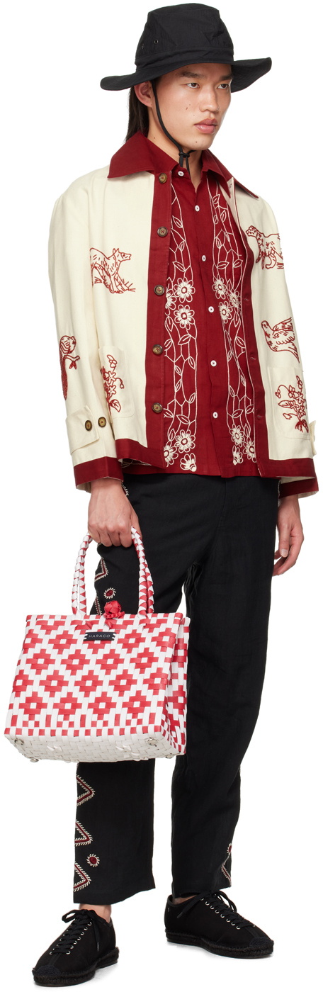 HARAGO Off-White & Burgundy Beaded Jacket