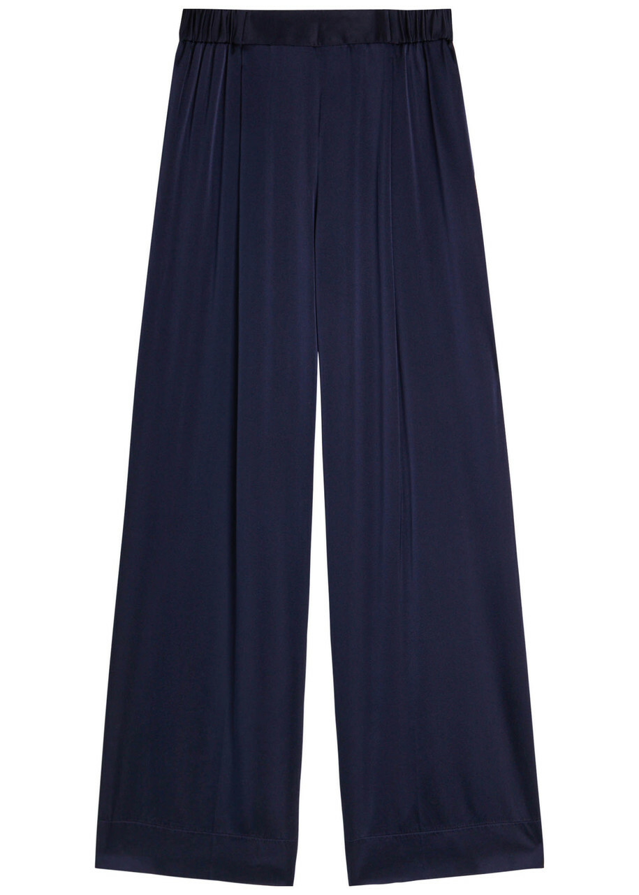 Forte_forte Pleated Stretch-silk Trousers Dark Blue