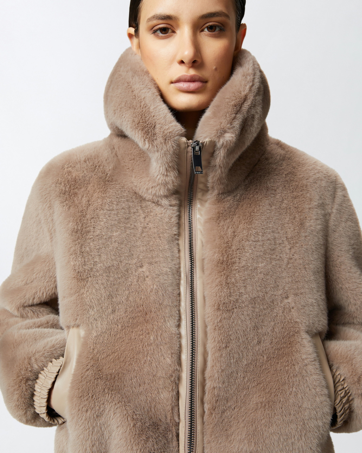 Pinko Faux Fur Bomber Jacket Beige Gingerbread Pinko