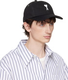 AMI Paris Black Cotton 'Ami de Coeur' Felt Patch Cap