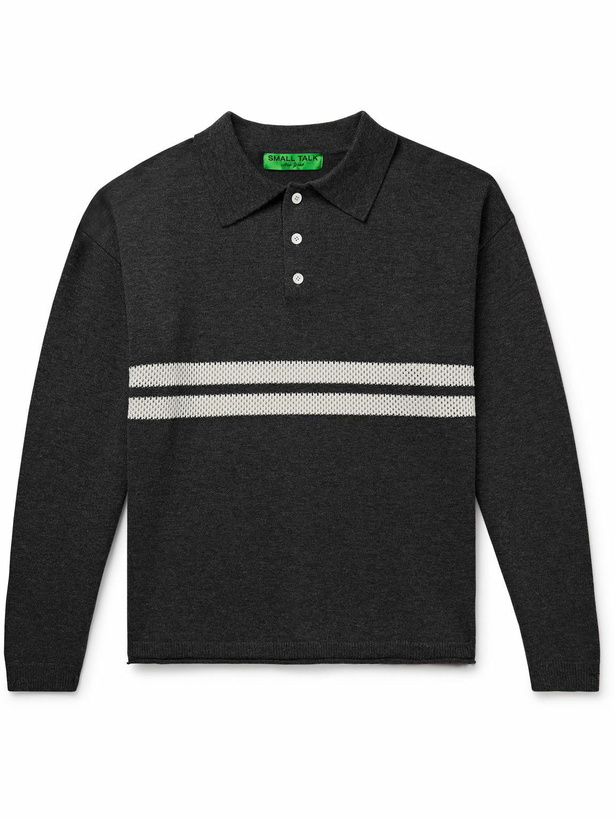 Photo: Small Talk - Crochet-Trimmed Merino Wool and Cotton-Blend Polo Shirt - Gray