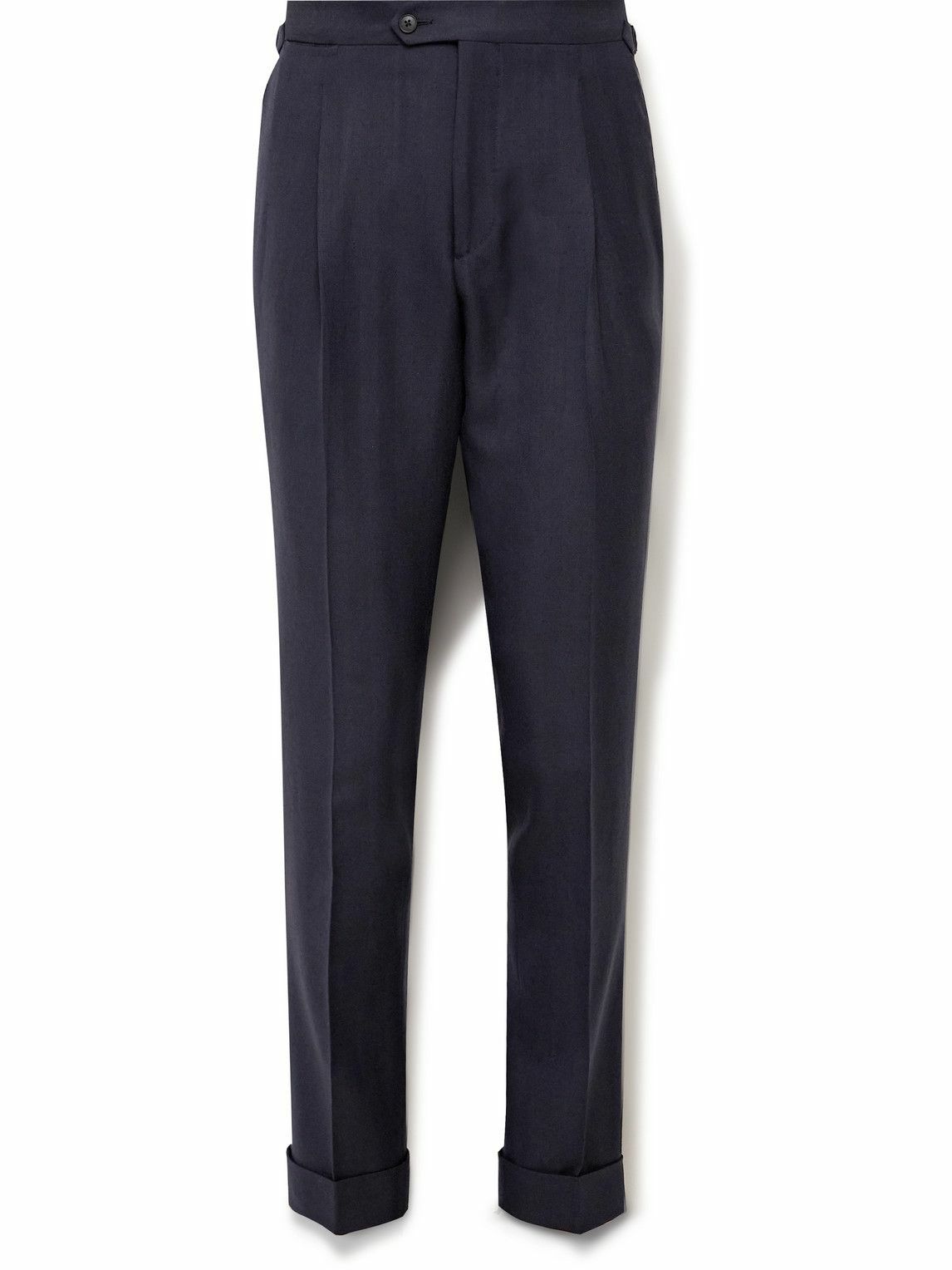 Saman Amel - Slim-Fit Pleated Herringbone Wool, Linen and Silk-Blend Twill Suit  Trousers - Blue Saman Amel