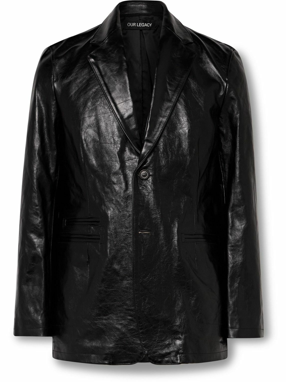 Photo: Our Legacy - Opening Slim-Fit Crinkled-Leather Blazer - Black