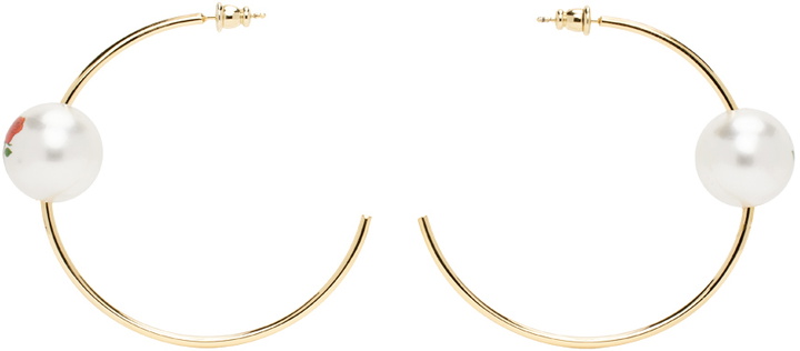 Photo: Safsafu Gold Pearl & Roses Hoop Earrings