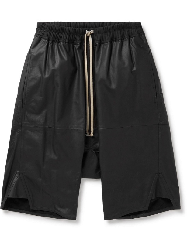 Photo: Rick Owens - Leather Drawstring Shorts - Black