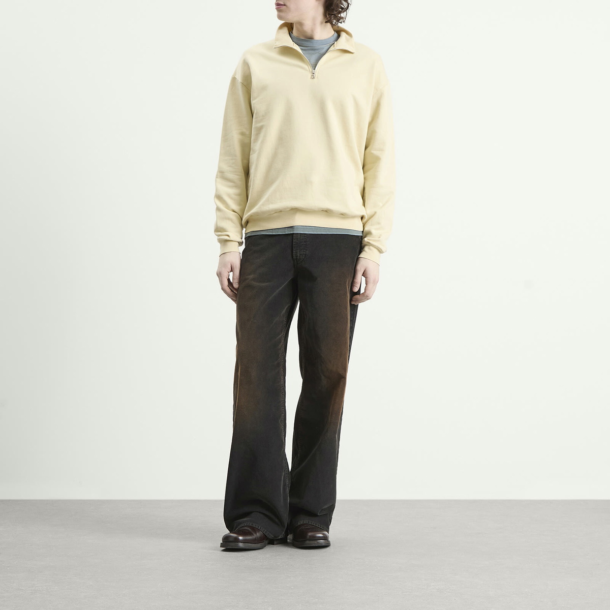 Auralee Men's High Gauge Sweat Half Zip Jumper in Ivory Beige