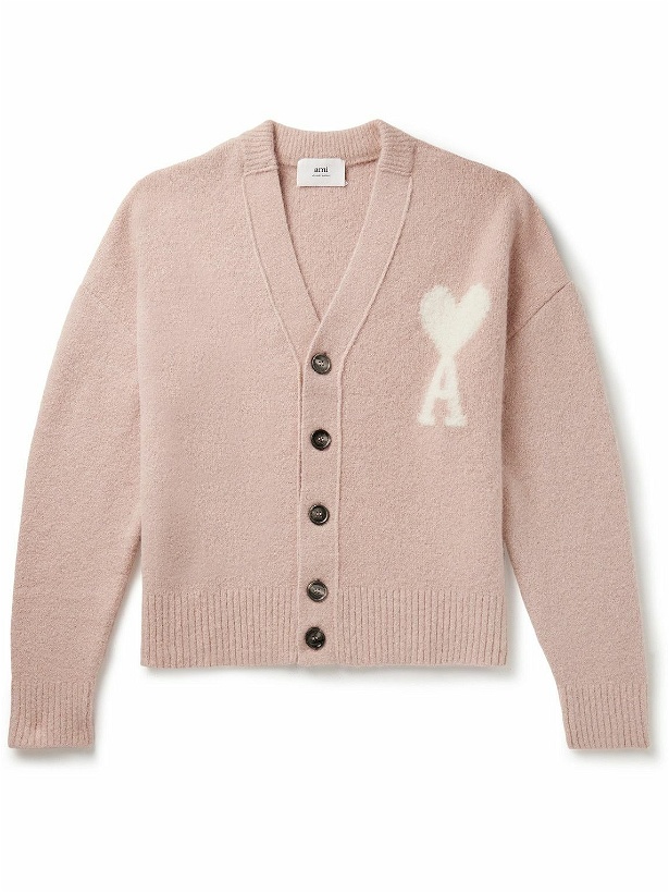 Photo: AMI PARIS - Logo-Intarsia Alpaca-Blend Cardigan - Pink