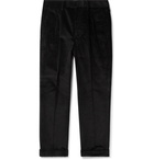 AMI PARIS - Tapered Pleated Cotton-Corduroy Trousers - Black