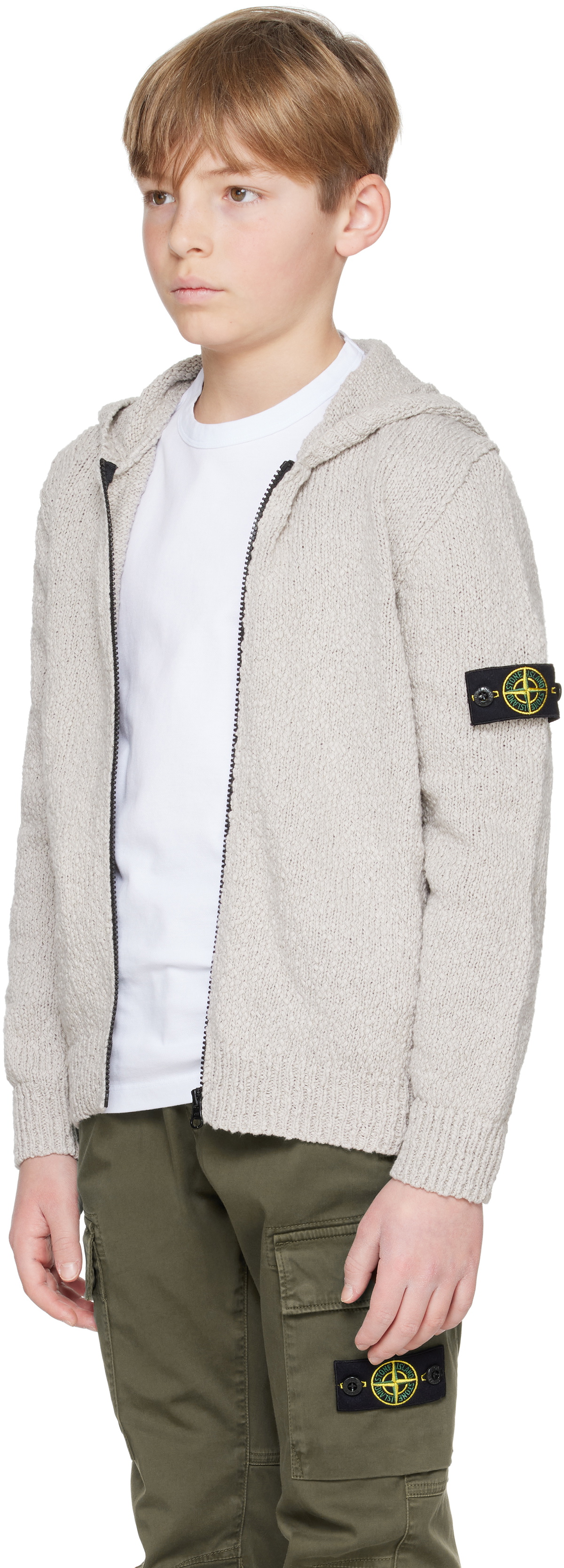 Stone Island Junior Kids Gray Patch Hoodie Stone Island Junior Stone Island Junior Kids Gray Patch Hoodie Stone Island Junior