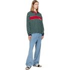 Versace Blue & Green Embroidered-Logo Striped-Intarsia Cotton Polo