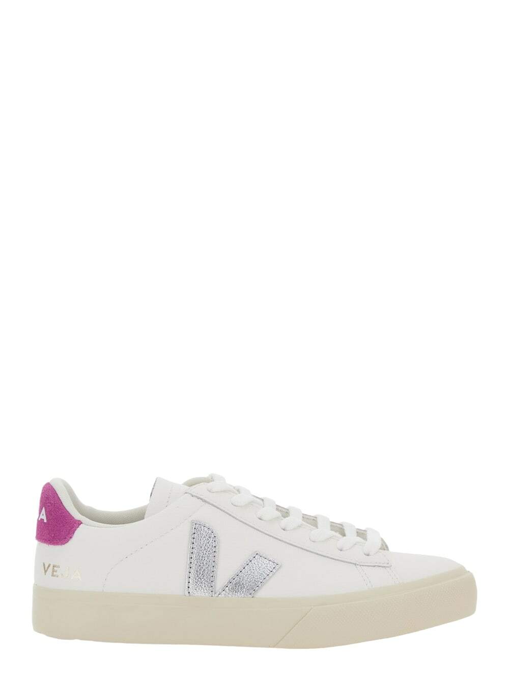 Veja campo White Low Top Sneakers With Contrasting Heel With Logo Lettering And Logo Patch On The Side In Leather Unisex