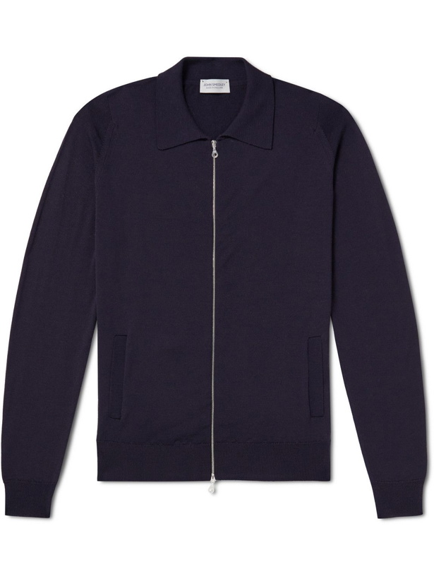 Photo: John Smedley - Alston Slim-Fit Merino Wool Zip-Up Cardigan - Blue