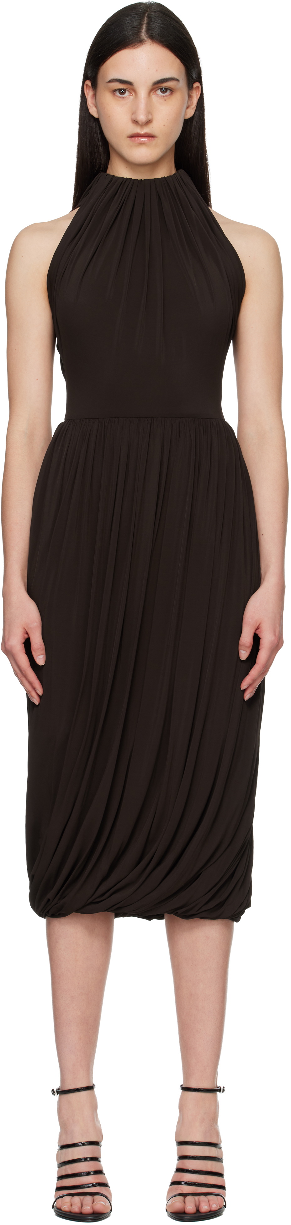ALAÏA Brown Twisted Soft Jersey Midi Dress