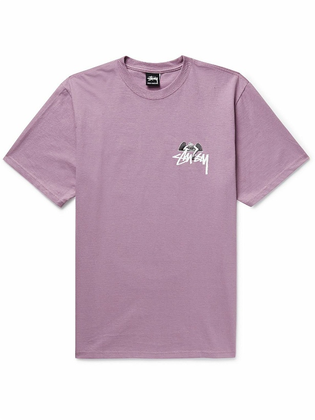 Photo: Stussy - Angel Printed Cotton-Jersey T-Shirt - Purple