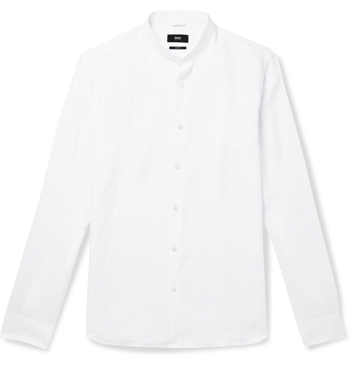 Photo: Hugo Boss - Jordi Grandad-Collar Linen Shirt - White