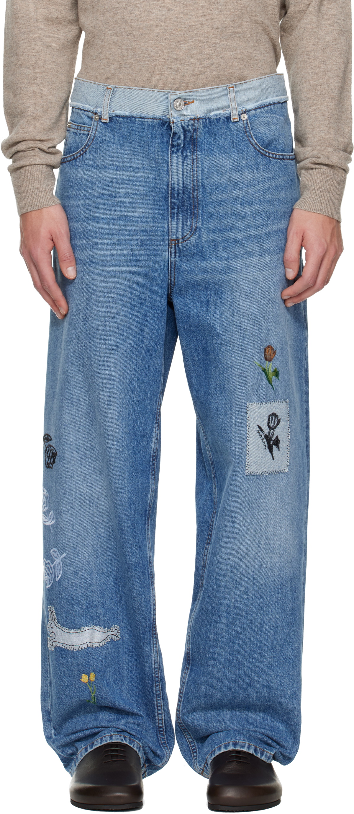 Marni Blue Embroidered Jeans