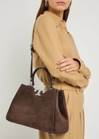 Tory Burch Eleanor T-logo Suede top Handle bag - Dark Brown - One Size