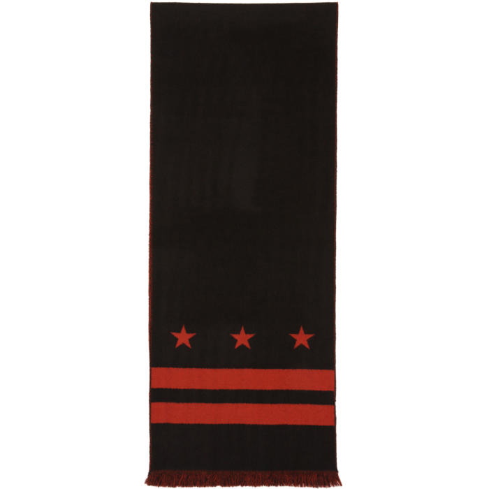 Photo: Givenchy Black and Red Stars and Double Stripes Scarf