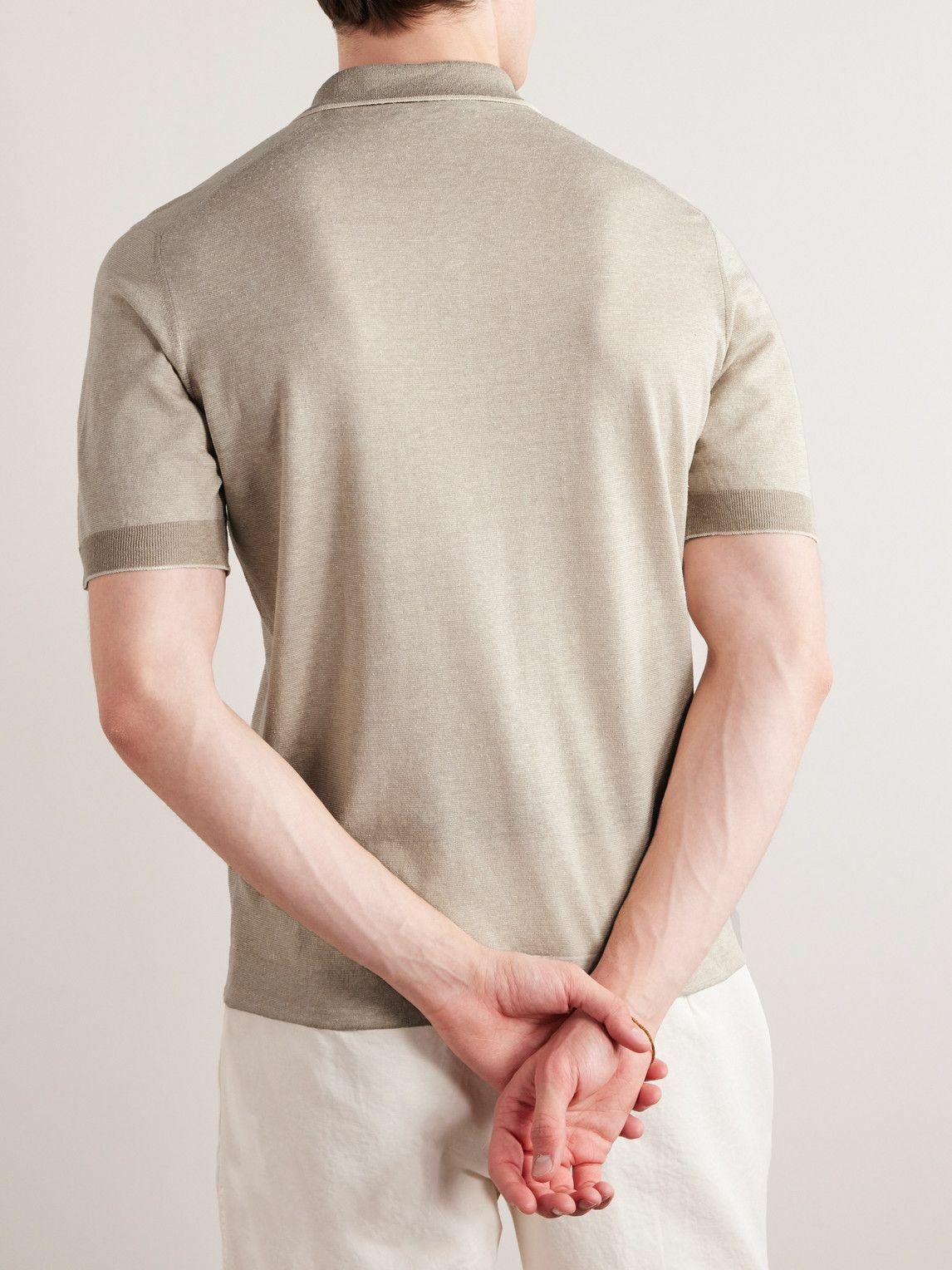 Loro Piana - Slim-Fit Striped Silk and Linen-Blend Polo Shirt - Neutrals