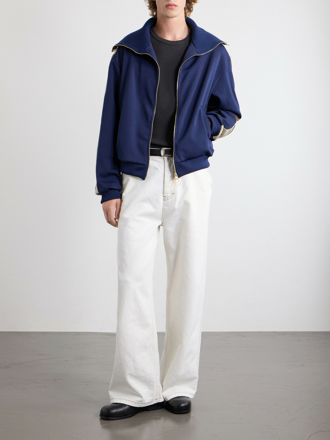 KAPITAL - Jersey Zip-Up Sweatshirt - Blue