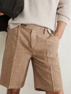 Massimo Alba - Alaccia Straight-Leg Pleated Linen Shorts - Brown