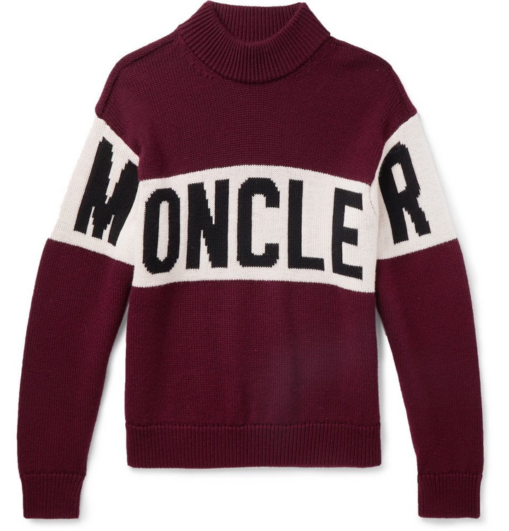Photo: Moncler - Logo-Intarsia Virgin Wool Sweater - Burgundy