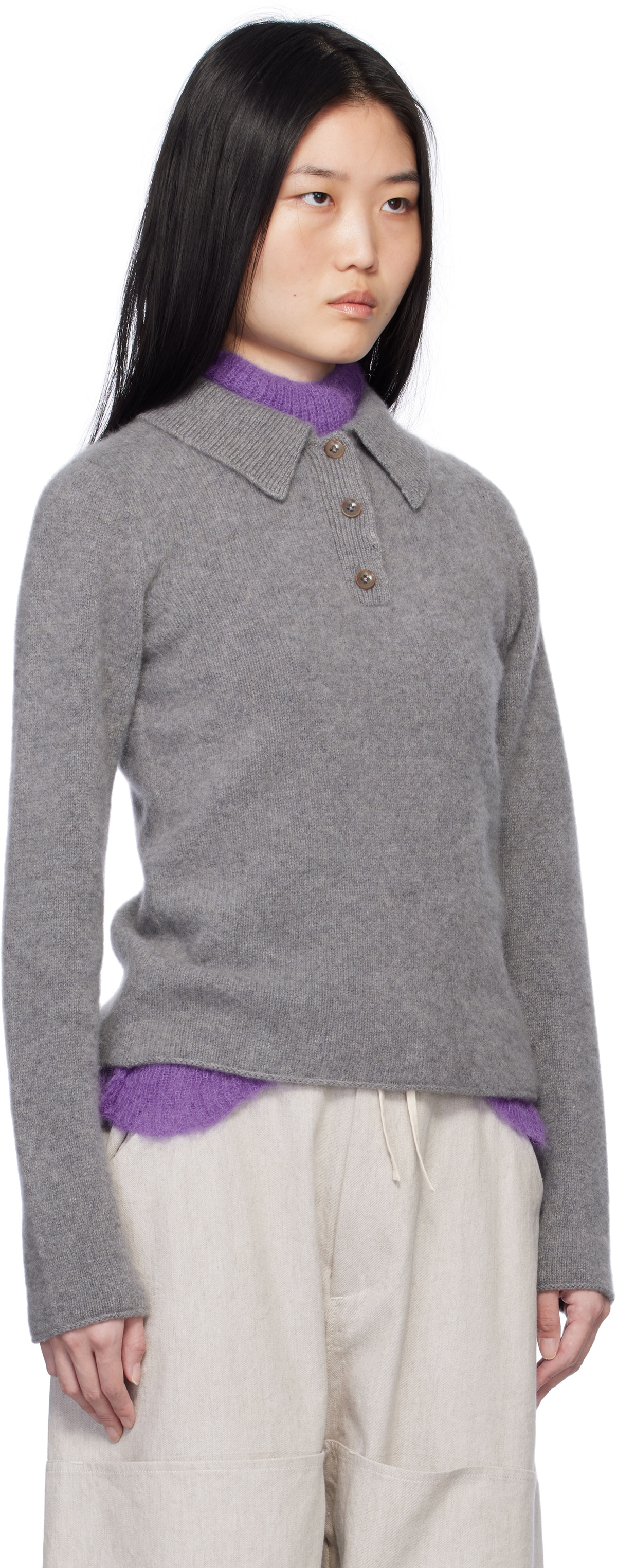 The Elder Statesman Gray Fitted Polo