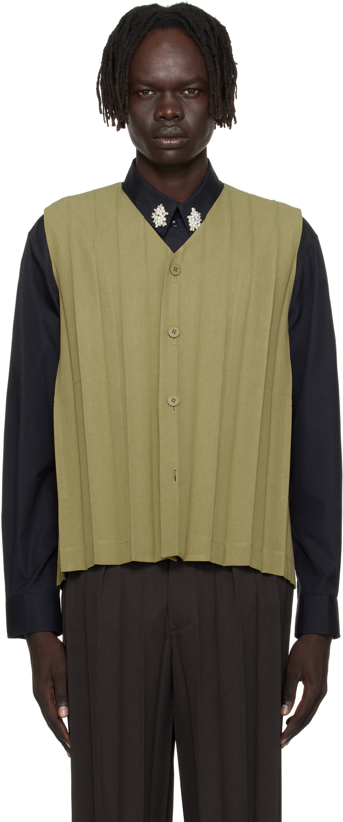 Homme Plissé Issey Miyake Beige Paneled Cargo Jacket Homme