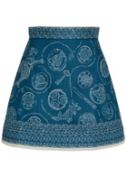 Alemais Lucky Printed Linen Mini Skirt Blue
