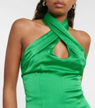 Rasario Halterneck satin midi dress