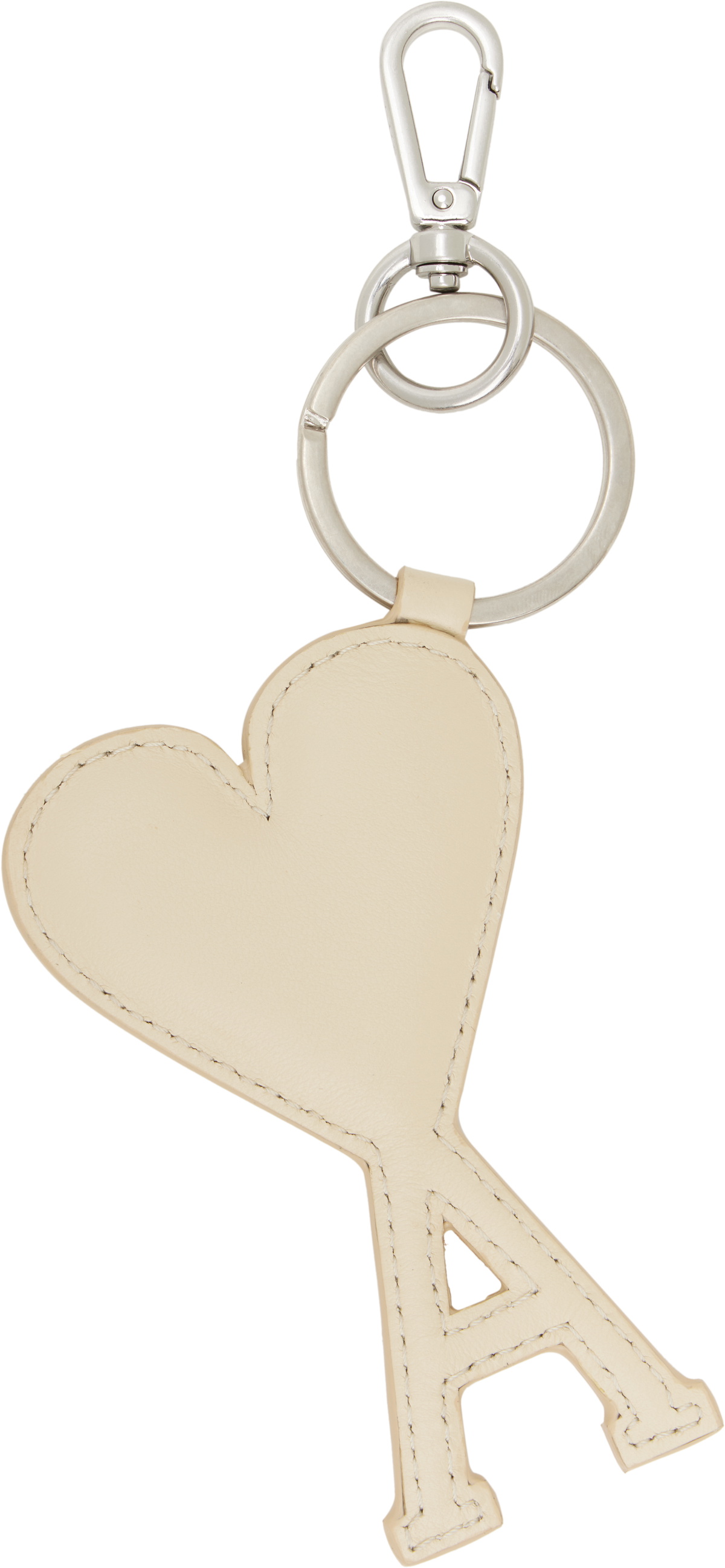 AMI Paris Silver & Beige Leather Ami de Coeur Keychain